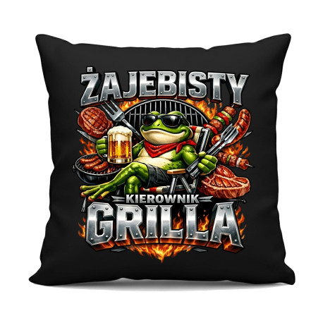 Żajebisty kierownik grilla - czarna poduszka na prezent