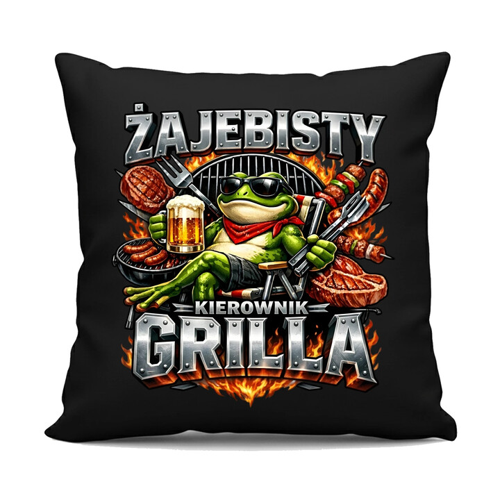 Żajebisty kierownik grilla - czarna poduszka na prezent