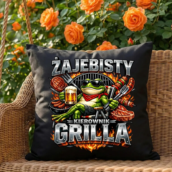 Żajebisty kierownik grilla - czarna poduszka na prezent