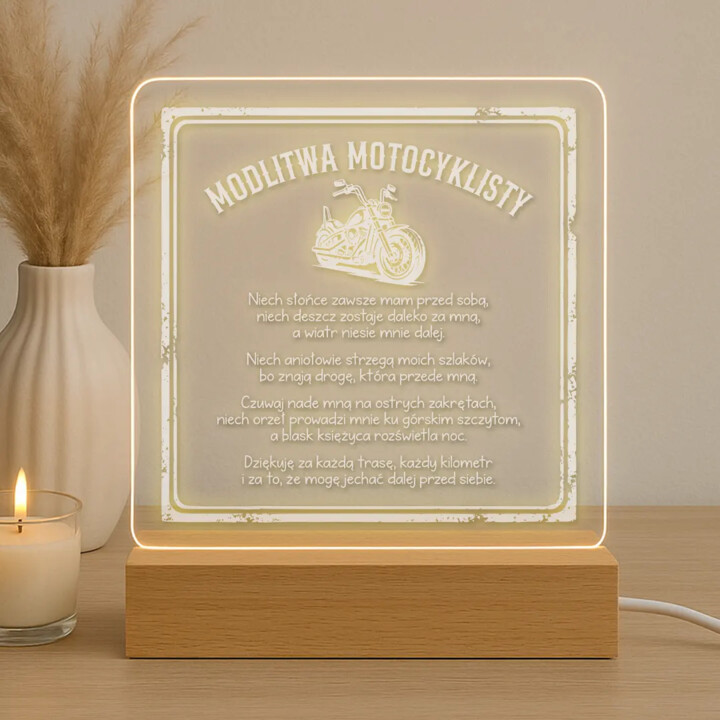 Modlitwa motocyklisty - lampka led z grawerem