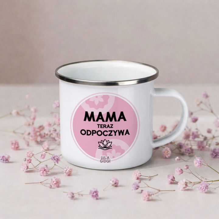 Zestaw prezentowy dla mamy - czas na odpoczynek - kubek emaliowany i herbata - Lulagogi
