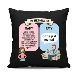 Co się mówi do mamy - czarna poduszka na prezent