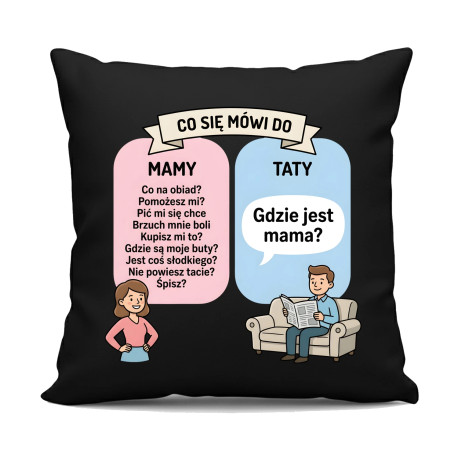 Co się mówi do mamy - czarna poduszka na prezent
