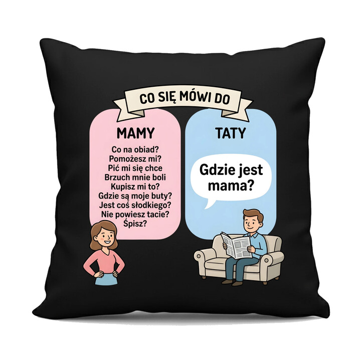 Co się mówi do mamy - czarna poduszka na prezent