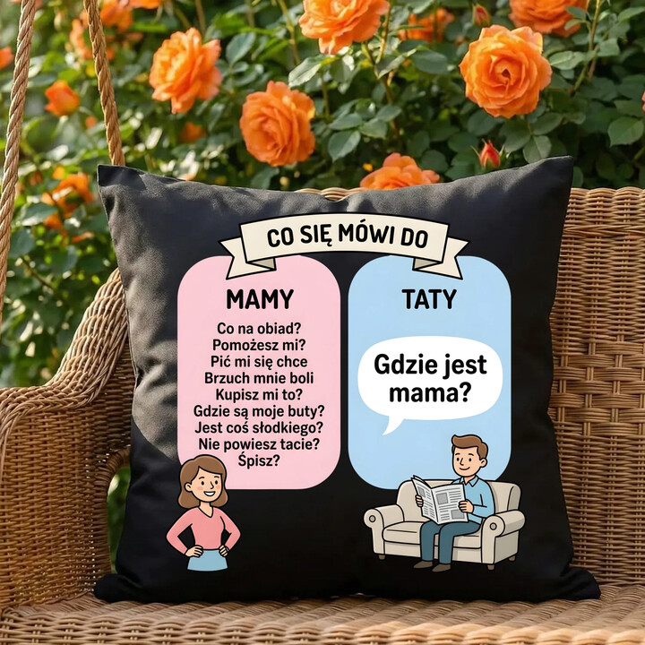 Co się mówi do mamy - czarna poduszka na prezent