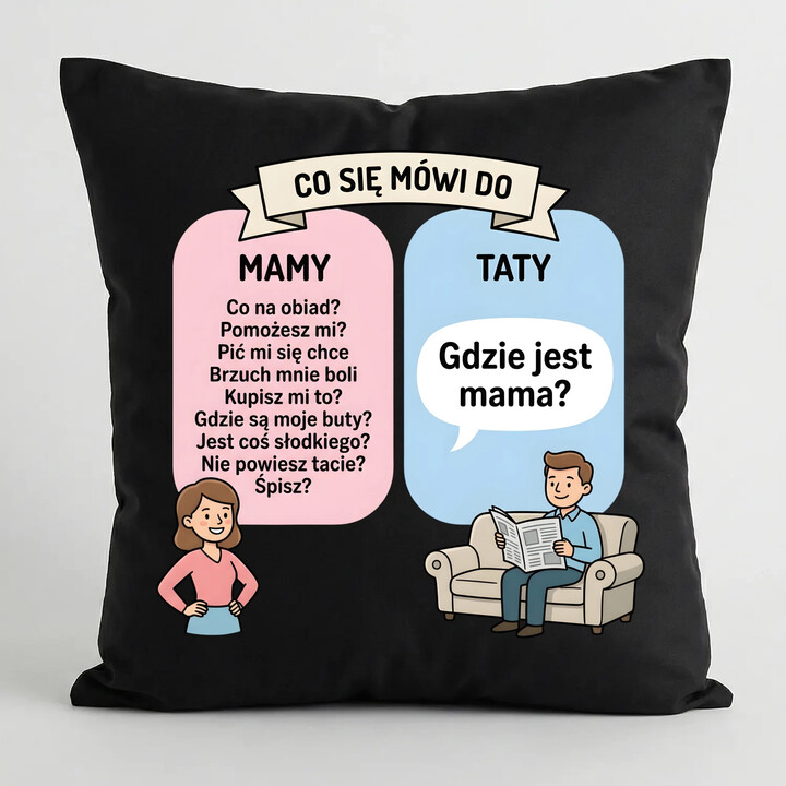 Co się mówi do mamy - czarna poduszka na prezent