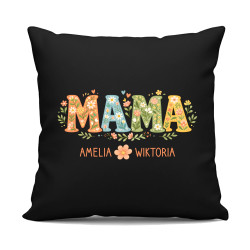 Mama - imiona - czarna poduszka na prezent – produkt personalizowany