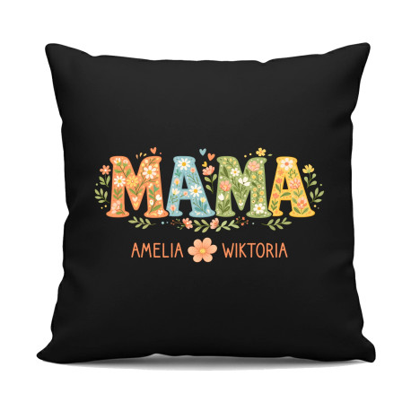Mama - imiona - czarna poduszka na prezent – produkt personalizowany