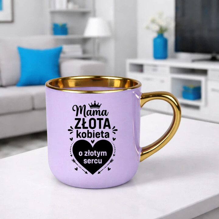 Mama - złota kobieta o złotym sercu - kubek elegancki na prezent