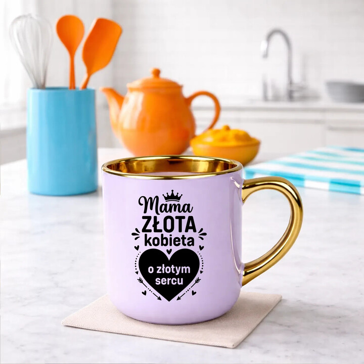 Mama - złota kobieta o złotym sercu - kubek elegancki na prezent
