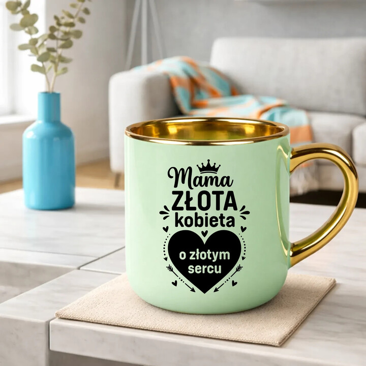 Mama - złota kobieta o złotym sercu - kubek elegancki na prezent