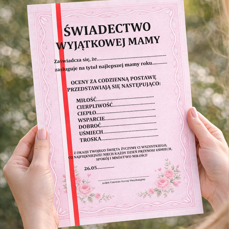 Świadectwo wyjątkowej mamy - prezent dla mamy - produkt personalizowany