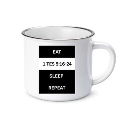1 Tes 5:16-24 - kubek emaliowany na prezent - Szwalnia Św. Pawła