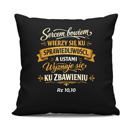 Sercem bowiem - czarna poduszka na prezent - Szwalnia Św. Pawła