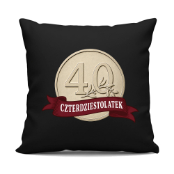 Czterdziestolatek - moneta - czarna poduszka na prezent