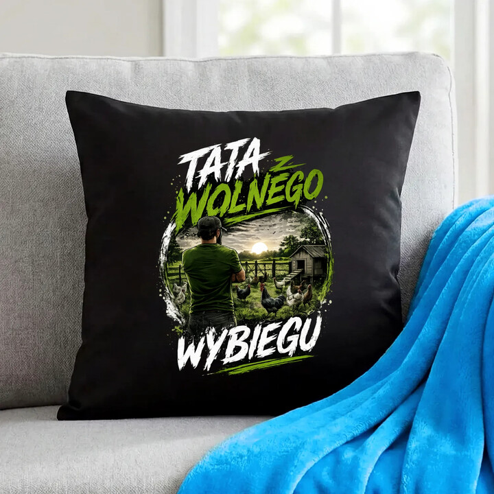 Tata z wolnego wybiegu - czarna poduszka na prezent