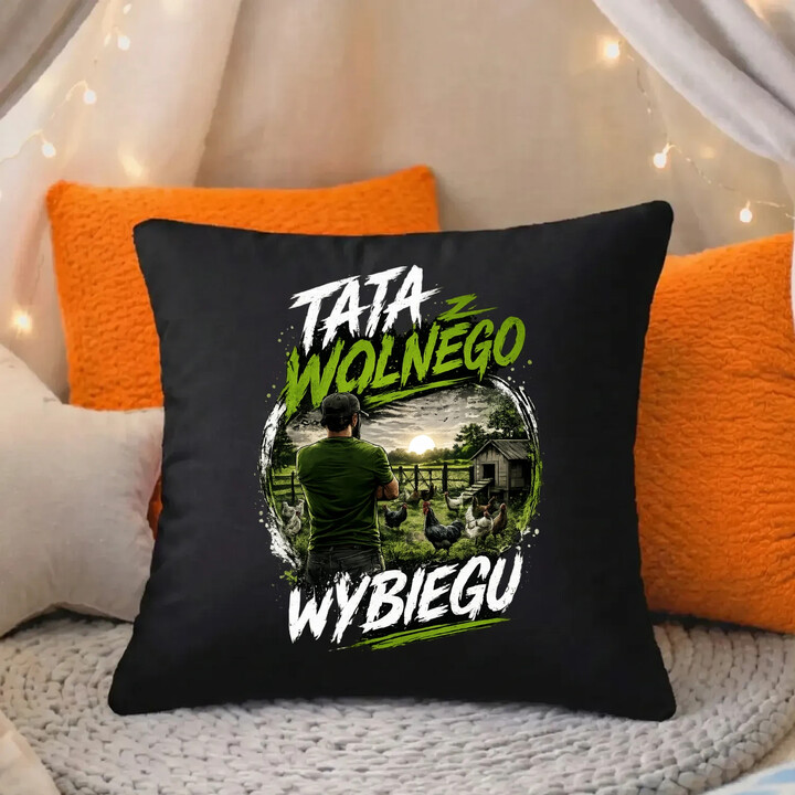 Tata z wolnego wybiegu - czarna poduszka na prezent