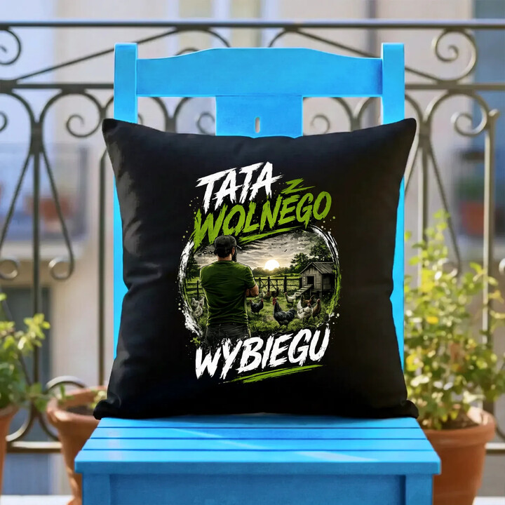 Tata z wolnego wybiegu - czarna poduszka na prezent