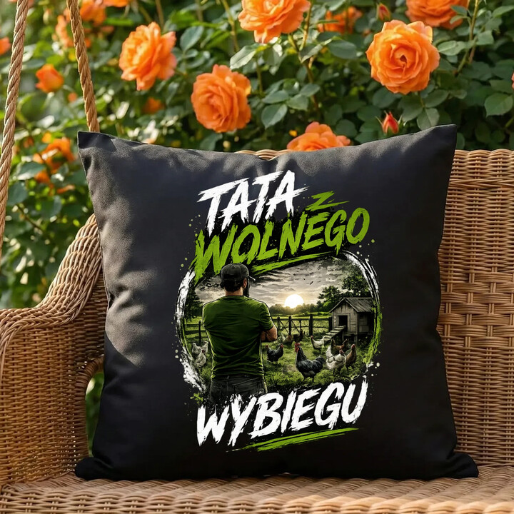 Tata z wolnego wybiegu - czarna poduszka na prezent