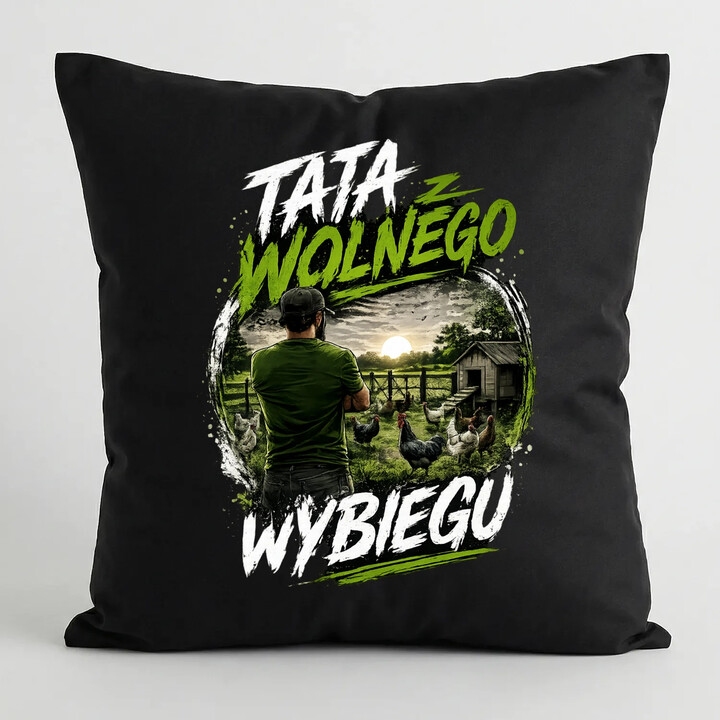 Tata z wolnego wybiegu - czarna poduszka na prezent