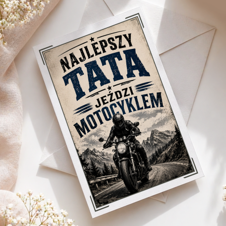 Najlepszy tata jeździ motocyklem - kartka okolicznościowa na prezent dla taty