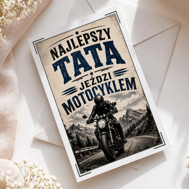 Najlepszy tata jeździ motocyklem - kartka okolicznościowa na prezent dla taty