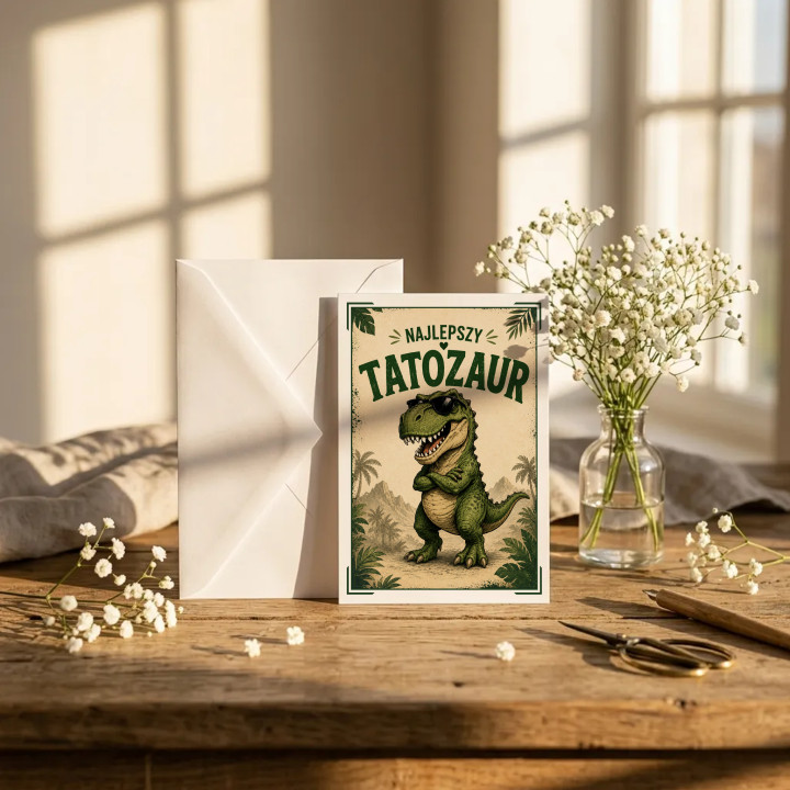Najlepszy tatozaur - kartka okolicznościowa na prezent dla taty
