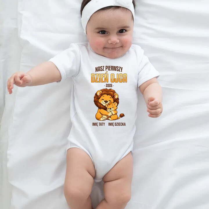Nasz pierwszy dzień ojca (lew) + imię taty i dziecka - body dziecięce na prezent - produkt personalizowany