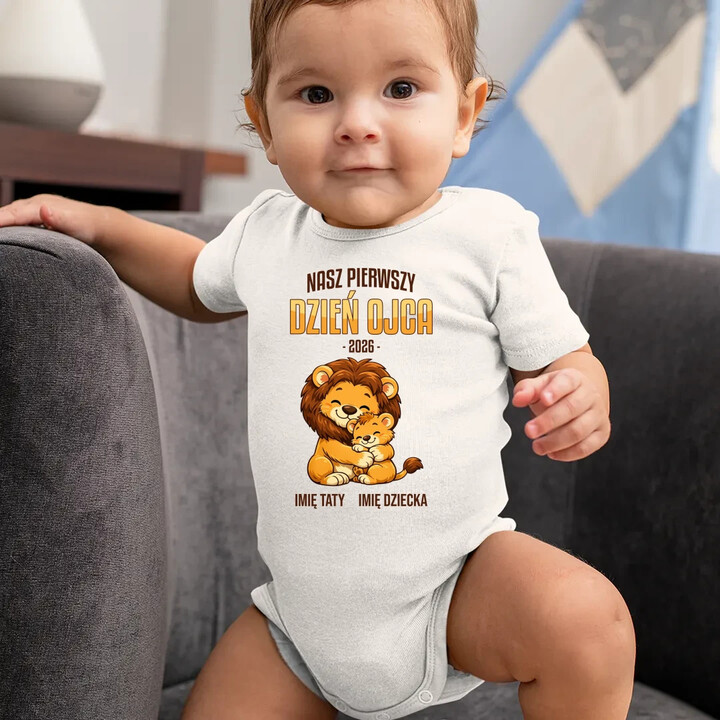 Nasz pierwszy dzień ojca (lew) + imię taty i dziecka - body dziecięce na prezent - produkt personalizowany