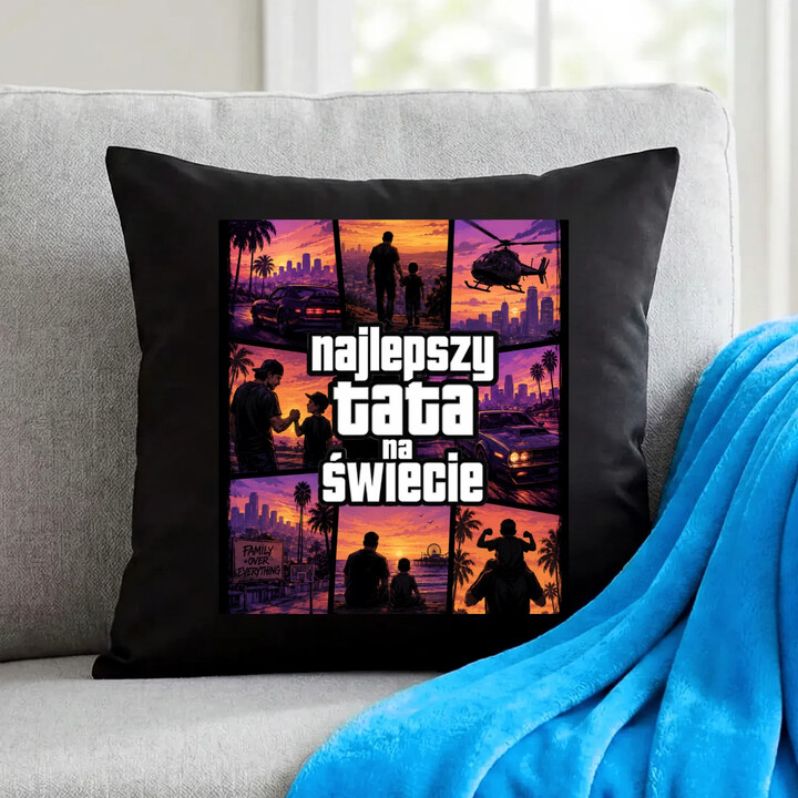 Najlepszy tata na świecie - czarna poduszka na prezent