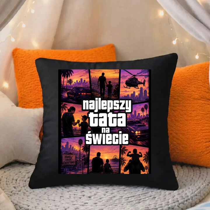Najlepszy tata na świecie - czarna poduszka na prezent