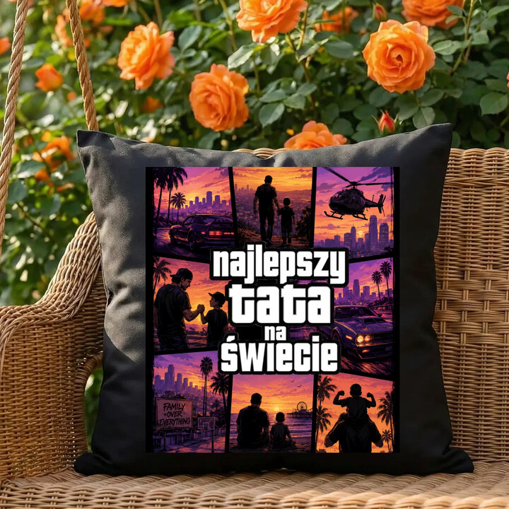 Najlepszy tata na świecie - czarna poduszka na prezent