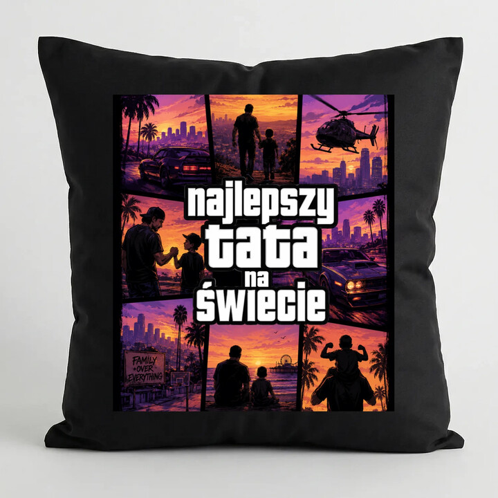 Najlepszy tata na świecie - czarna poduszka na prezent