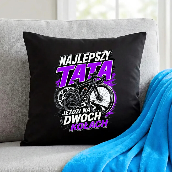 Najlepszy tata jeździ na dwóch kołach - czarna poduszka na prezent