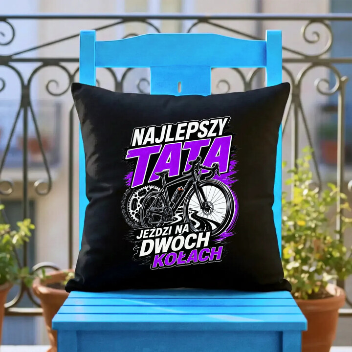 Najlepszy tata jeździ na dwóch kołach - czarna poduszka na prezent
