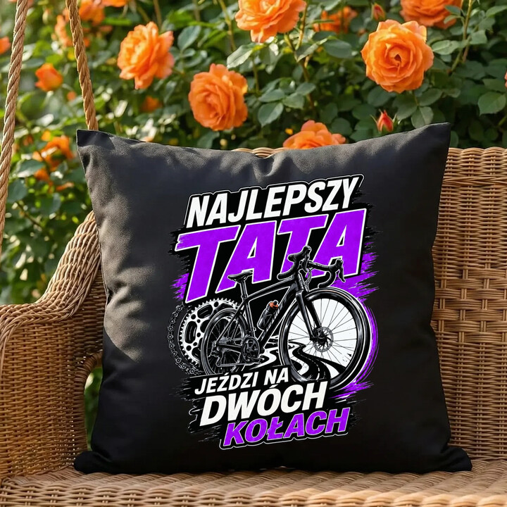 Najlepszy tata jeździ na dwóch kołach - czarna poduszka na prezent