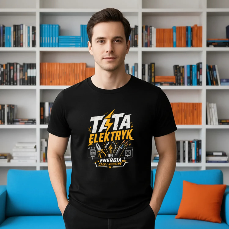 Tata elektryk. Energia całej rodziny - męska koszulka na prezent dla elektryka