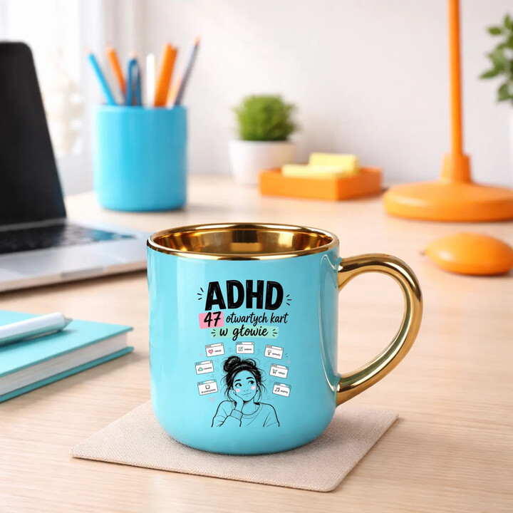 ADHD 47 otwartych kart w głowie - kubek elegancki na prezent