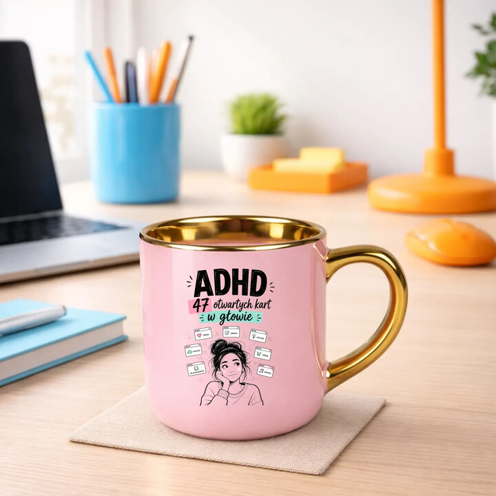 ADHD 47 otwartych kart w głowie - kubek elegancki na prezent