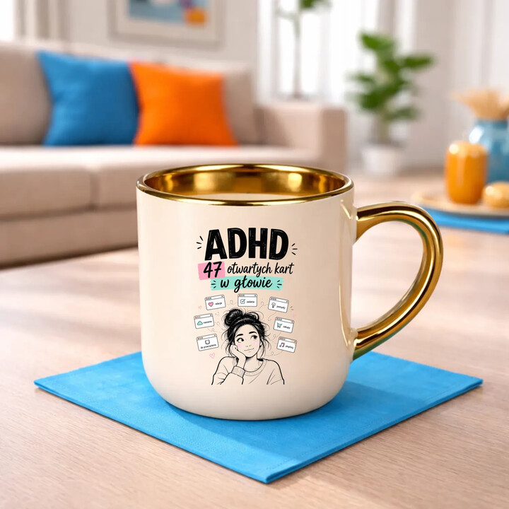 ADHD 47 otwartych kart w głowie - kubek elegancki na prezent