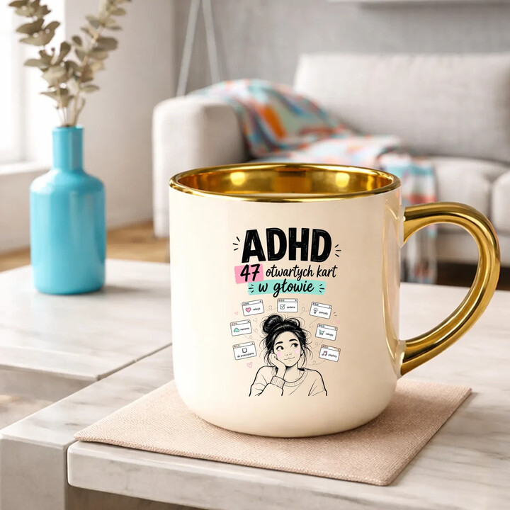 ADHD 47 otwartych kart w głowie - kubek elegancki na prezent