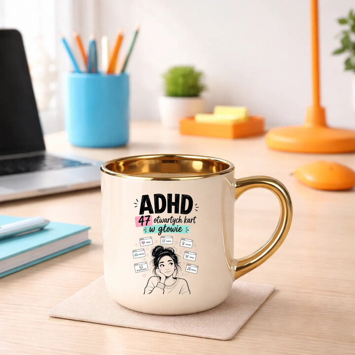ADHD 47 otwartych kart w głowie - kubek elegancki na prezent