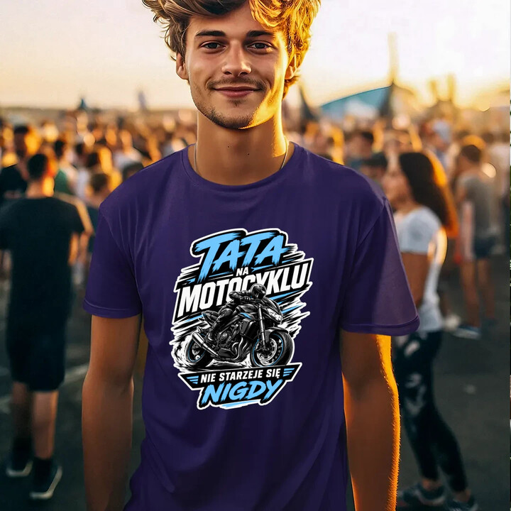 Tata na motocyklu nie starzeje się nigdy - męska koszulka na prezent
