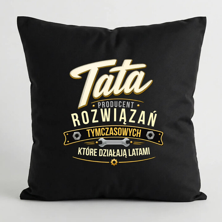 Tata - producent rozwiązań tymczasowych, które działają latami - czarna poduszka na prezent