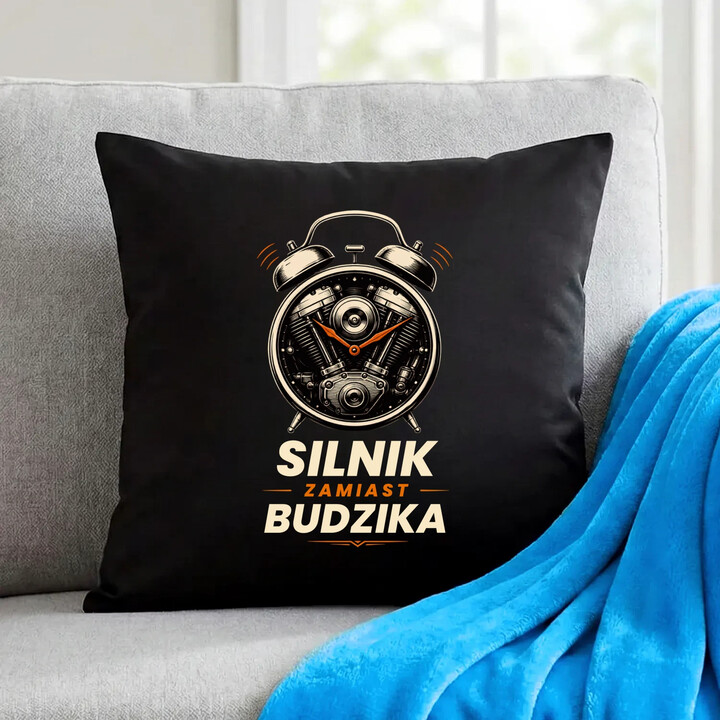 Silnik zamiast budzika - czarna poduszka na prezent