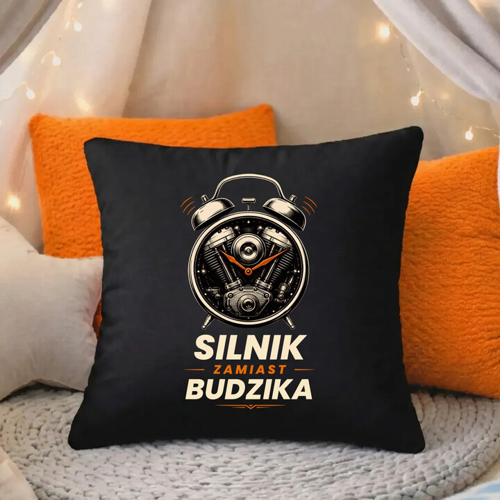 Silnik zamiast budzika - czarna poduszka na prezent