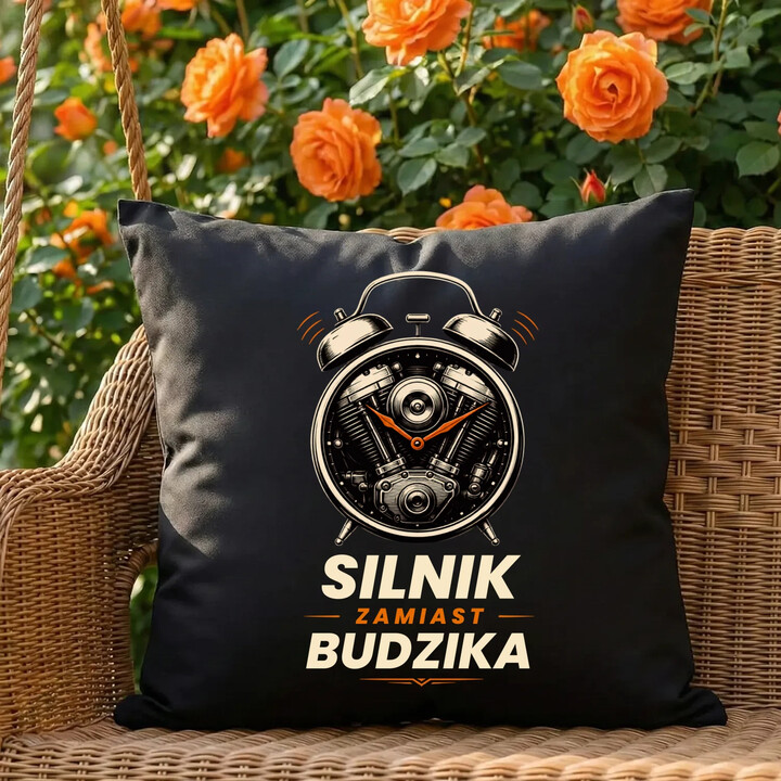 Silnik zamiast budzika - czarna poduszka na prezent
