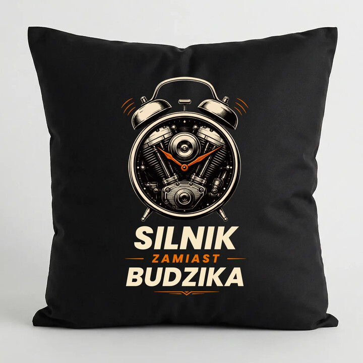 Silnik zamiast budzika - czarna poduszka na prezent
