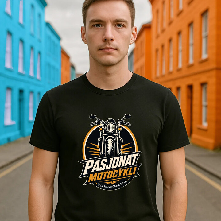 Pasjonat motocykli. Życie na dwóch kołach - męska koszulka na prezent