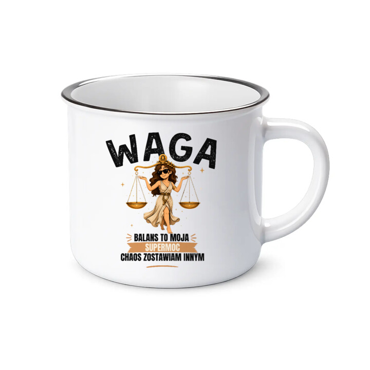 Waga balans to moja supermoc chaos zostawiam innym - kubek emaliowany na prezent